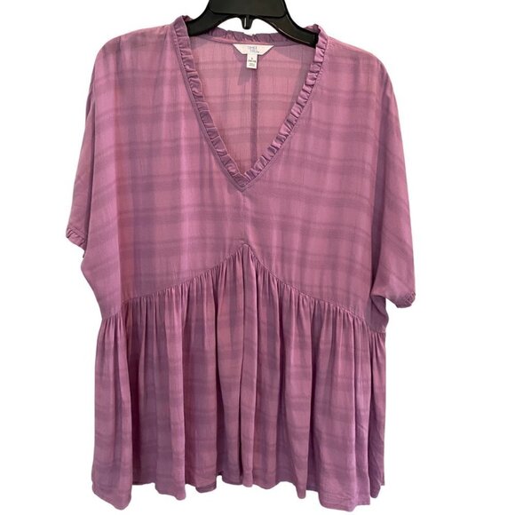 Time and Tru Lilac Baby Doll Short Sleeve Blouse - Picture 1 of 5
